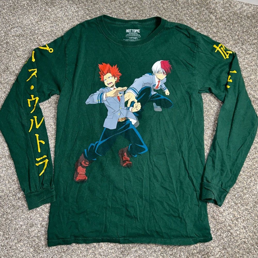 Hot Topic My Hero Academia anime graphic long sleeve green tee shirt